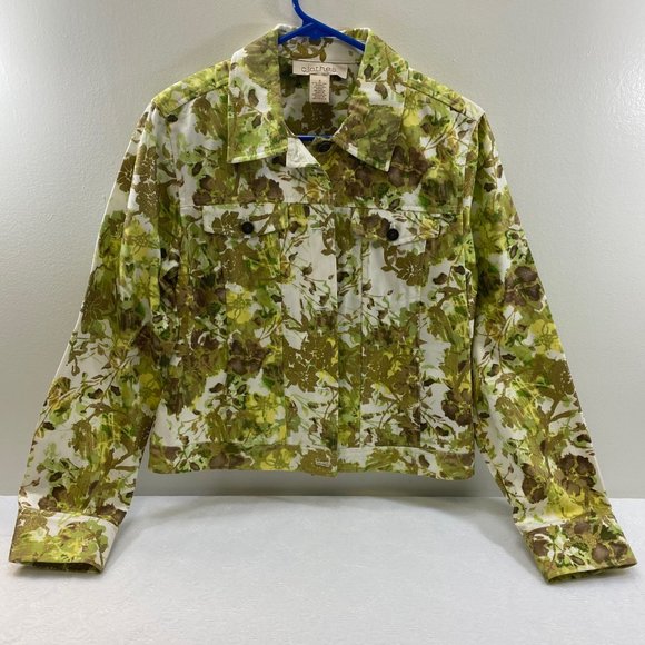 c.l.o.t.h.e.s  Fashion Jacket. Women Size Small Denim Fabric Floral Print. - Picture 2 of 10